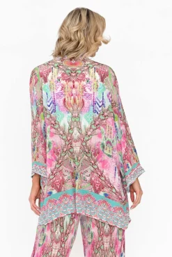 Jackets<Fashion Spectrum Zahara Pink Silk Short Kimono