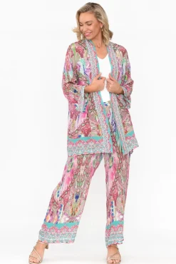 Jackets<Fashion Spectrum Zahara Pink Silk Short Kimono