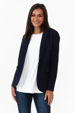 Jackets<Brave u0026 True Zander Navy Collared Blazer