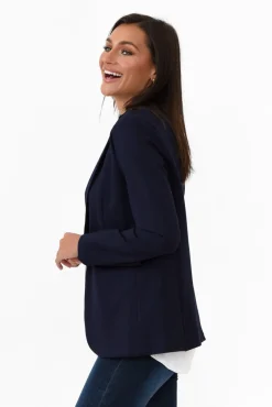 Jackets<Brave u0026 True Zander Navy Collared Blazer