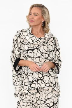 Sleeved Tops<Tirelli Zanna Cream Abstract Cowl Neck Top