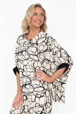 Sleeved Tops<Tirelli Zanna Cream Abstract Cowl Neck Top