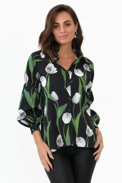 Cotton Tops<Liberty Rose Zari Black Tulip Cotton Shirt