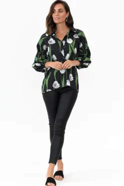 Cotton Tops<Liberty Rose Zari Black Tulip Cotton Shirt