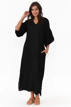 Linen Dresses<La Strada Zava Black Linen Blend Maxi Dress