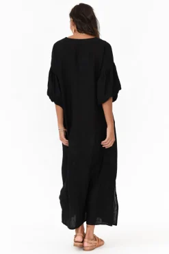 Linen Dresses<La Strada Zava Black Linen Blend Maxi Dress