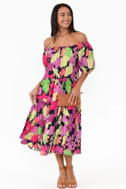 Midi Dresses<Label of Love Zaya Pink Flower Tier Dress
