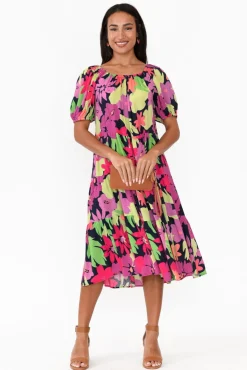 Midi Dresses<Label of Love Zaya Pink Flower Tier Dress