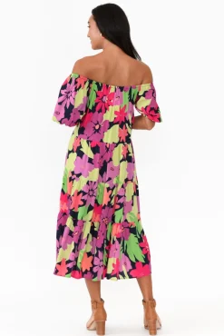 Midi Dresses<Label of Love Zaya Pink Flower Tier Dress
