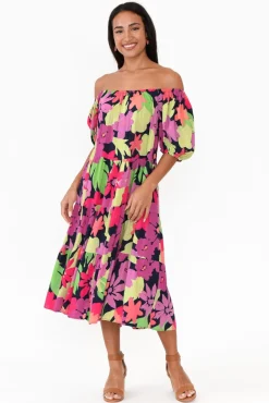 Midi Dresses<Label of Love Zaya Pink Flower Tier Dress