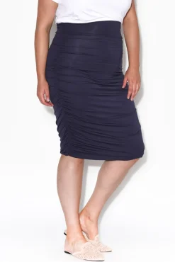Skirts<Bamboo Villa Zeehan Navy Bamboo Ruched Skirt