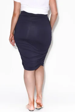 Skirts<Bamboo Villa Zeehan Navy Bamboo Ruched Skirt