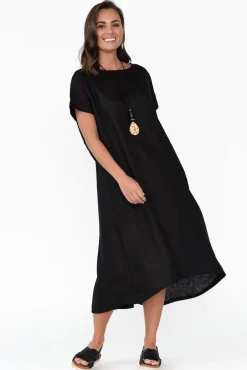 Midi Dresses<Tirelli Zeffie Black Linen Pocket Dress