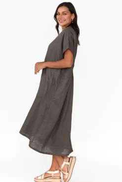 Linen Dresses<Tirelli Zeffie Charcoal Linen Pocket Dress