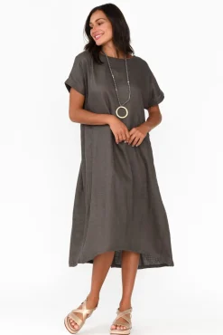 Linen Dresses<Tirelli Zeffie Charcoal Linen Pocket Dress