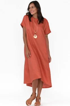 Linen Dresses<Tirelli Zeffie Rust Linen Pocket Dress