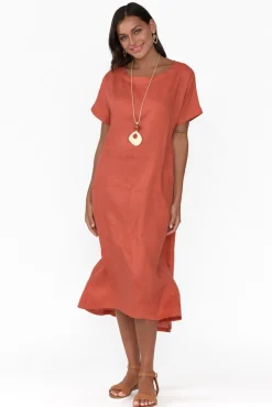 Linen Dresses<Tirelli Zeffie Rust Linen Pocket Dress