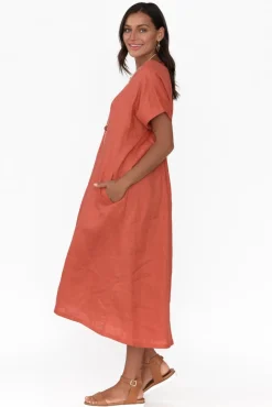 Linen Dresses<Tirelli Zeffie Rust Linen Pocket Dress