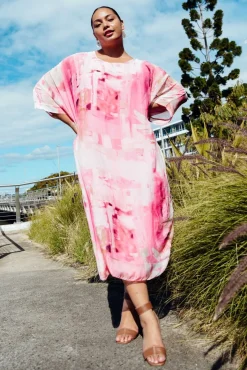 Maxi Dresses<Donna Donna Zephyr Pink Watercolour Silk Layer Dress
