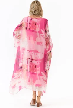 Maxi Dresses<Donna Donna Zephyr Pink Watercolour Silk Layer Dress