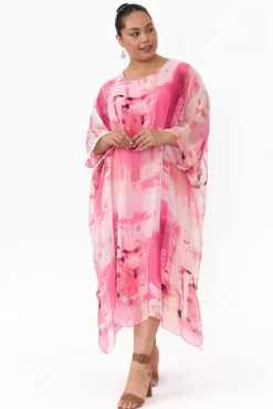 Maxi Dresses<Donna Donna Zephyr Pink Watercolour Silk Layer Dress
