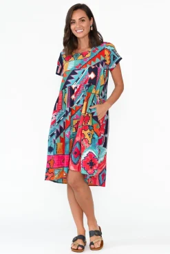 Cotton Dresses<Orientique Zio Blue Abstract Organic Cotton Dress