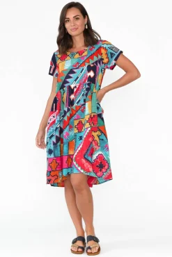 Cotton Dresses<Orientique Zio Blue Abstract Organic Cotton Dress