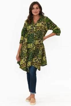 Cotton Tops<Hourglass Zora Green Diamond Cotton Linen Tunic