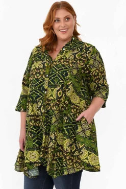 Cotton Tops<Hourglass Zora Green Diamond Cotton Linen Tunic