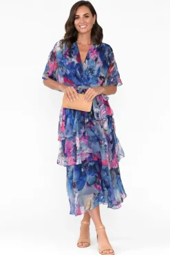 Midi Dresses<L'amore Zula Blue Blossom Layer Dress