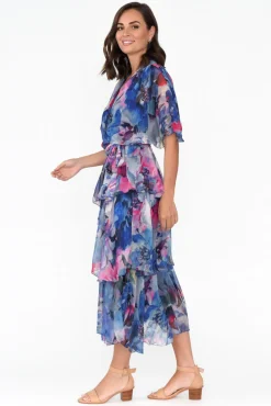 Midi Dresses<L'amore Zula Blue Blossom Layer Dress
