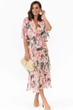 Midi Dresses<L'amore Zula Blush Garden Layer Dress