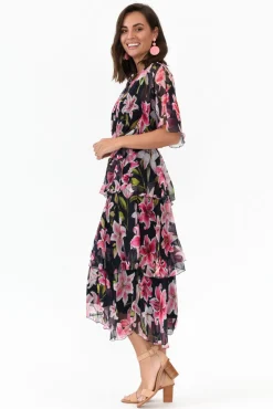 Midi Dresses<L'amore Zula Navy Floral Layer Dress