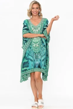 Tunic Tops<Fashion Spectrum Zulu Aqua Silk Kaftan