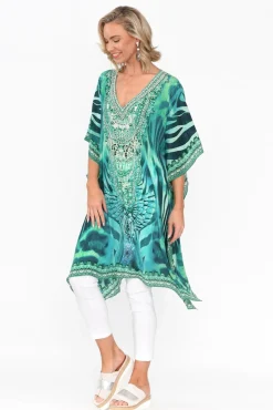 Tunic Tops<Fashion Spectrum Zulu Aqua Silk Kaftan