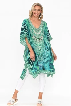 Tunic Tops<Fashion Spectrum Zulu Aqua Silk Kaftan