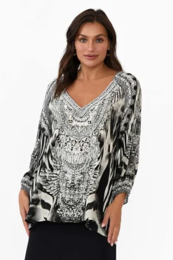 Sleeved Tops<Fashion Spectrum Zulu Black Silk Gypsy Top