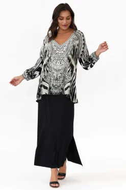 Sleeved Tops<Fashion Spectrum Zulu Black Silk Gypsy Top