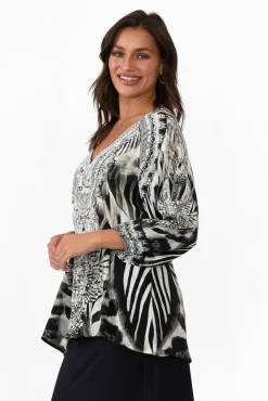 Sleeved Tops<Fashion Spectrum Zulu Black Silk Gypsy Top